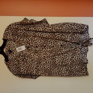 Torrid leopard print, tie-front, button up top.